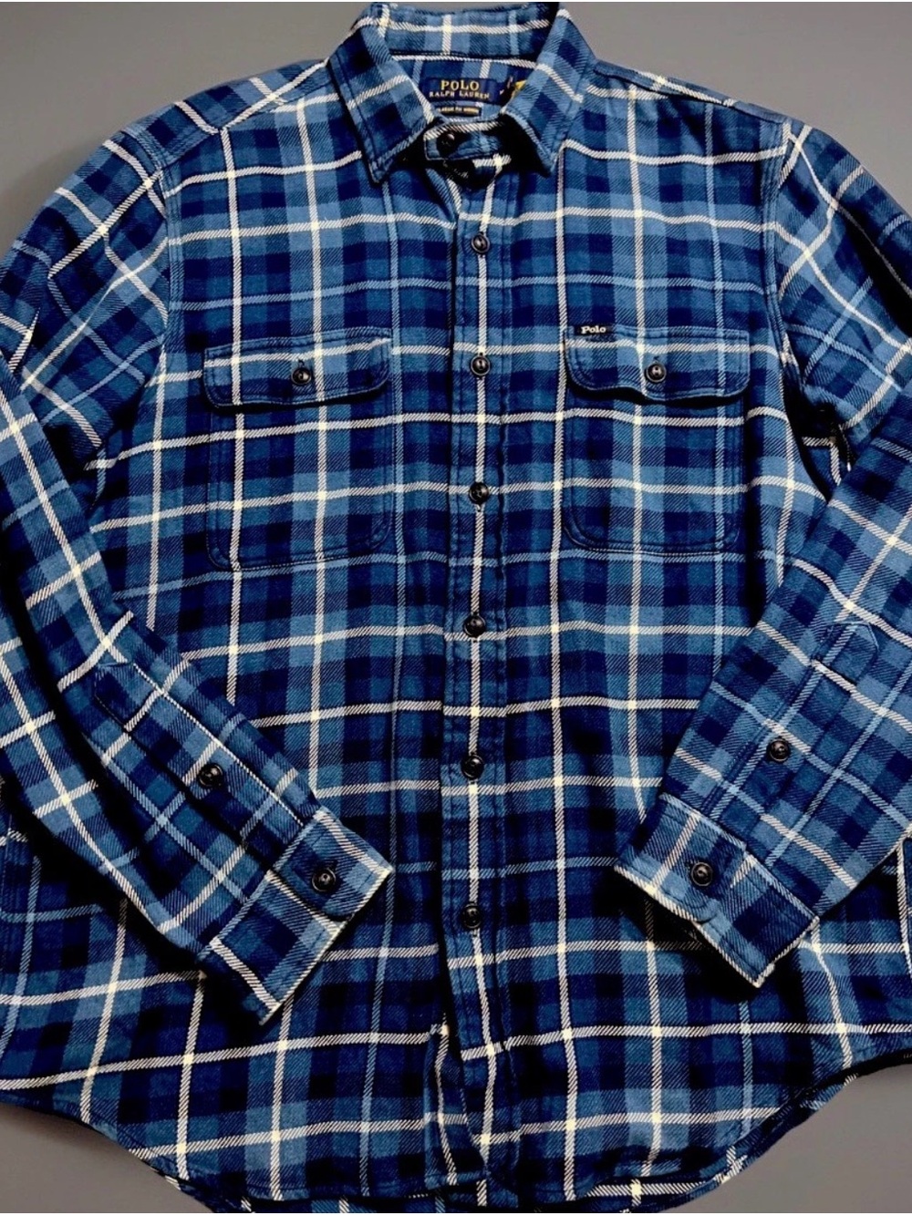 Ralph Lauren Blue and White Plaid Button-Down Shirt